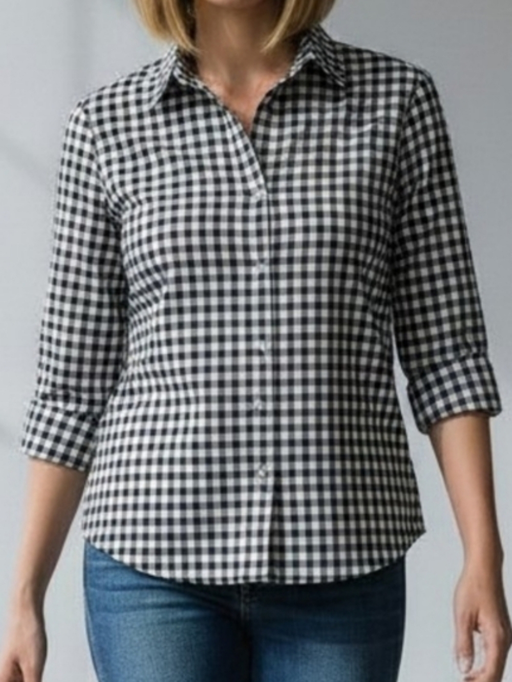 J. Crew Navy and White Gingham Button-Down Shirt XS